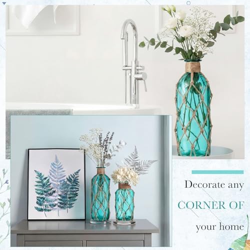 Chuangdi Set of 2 Coastal Glass Flower Vase with Boho Rope, Blue Green - Image 5