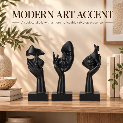 3 Pcs Thinker Large Statue Set - Black Art Abstract Home Accent Figurines for Living Room, Bedroom, Shelves, Office Desktop, Coffee Table Decor, Gift for Women (3 Pcs Black, 9") - Image 4