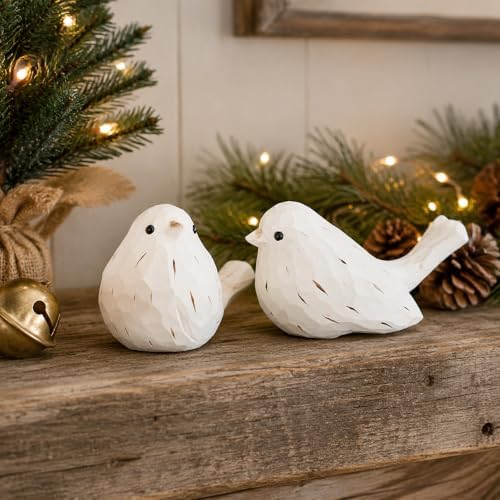 Handcrafted Farmhouse Bird Decor Figurines Set of 2 – Rustic White Carved Bird Statues for Home Decor, Cottage Chic Ornaments, Vintage Wood Sculptures, Spring Table Accents, Gift for Bird Lovers - Image 5