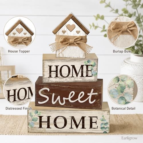 Farmhouse Tiered Tray Decor, 4pcs Home Sweet Home Table Decor - Image 4