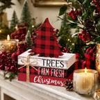 Geelin 4 Pcs Christmas Buffalo Plaid Table Decoration Wood Book Stack Signs - Image 2