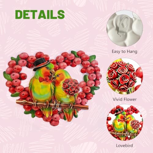 HONGLAND Heart Berry Wreath Lovebird Metal Wall Decor - Image 3