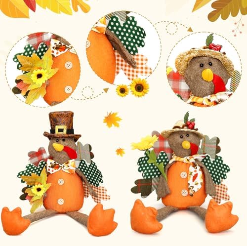 Lovinland 2 Pack Stuffed Animal Turkey Doll Thanksgiving Table Decoration - Image 3