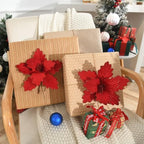 10 PCS Glitter Poinsettias, 8.7" Artificial Christmas Flowers, Dark Red - Image 2