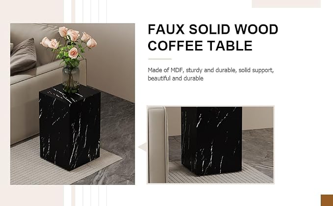 Black Rectangular End Coffee Table, Modern Elegant Bedside Nightstand Table - Image 5