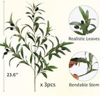 Leftover 3PCS 23.6Inch Faux Olive Branches for Vase,Artificial Olive Tree Branches,Fake Plants,Greenery Stems,Eucalyptus Stems,Green Leaves for Centerpieces Decoration,Home Decor,Coffee Table Decor - Image 2