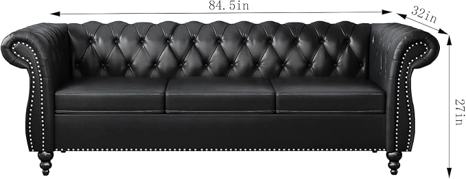 Chesterfield 3 Seater Sofa, Modern Leather Tufted Couch 3 Seater - Image 2