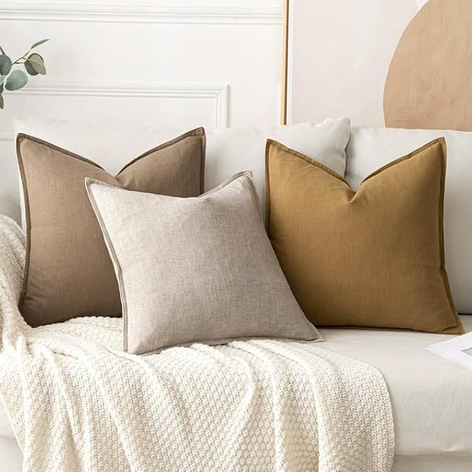MIULEE Decorative Linen Pillow Covers 18x18 Inch Natural Linen | Boho - Image 4