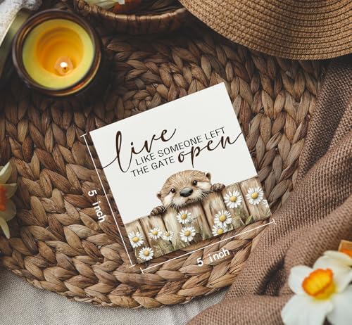 Funny Otter Wooden Box Sign -Rustic Farmhouse Live Like Someone Left the Gate Open Signs for Home Decor, Farm Cottagecore Animal Office Kitchen Bedroom Decor, Otter Gifts for Women, 5x5 - Image 4
