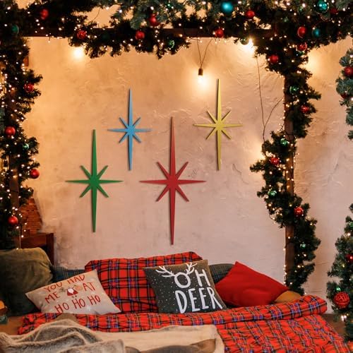 Blulu 4 Pcs Starburst Shaped Wall Decor Mid Century Modern Art,Vintage - Image 5