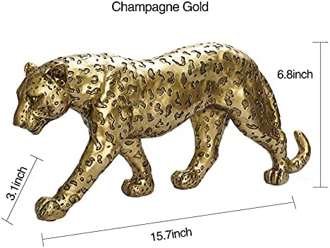 Cheetah Statue Home Decor Leopard Sculpture Resin Sitting Cheetah Figurine Desktop Table Top Ornament Decoration for Home Office-Gold Or Silver (Walking-Champagne Gold) - Image 2