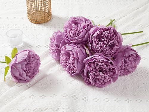 SITUMEIZI 10PCS Artificial Peony Flowers, Real Touch Fake Silk Bouquet with Stems for Home Mothers Day Wedding Party Centerpieces Table Decoration Indoor(Purple) - Image 4