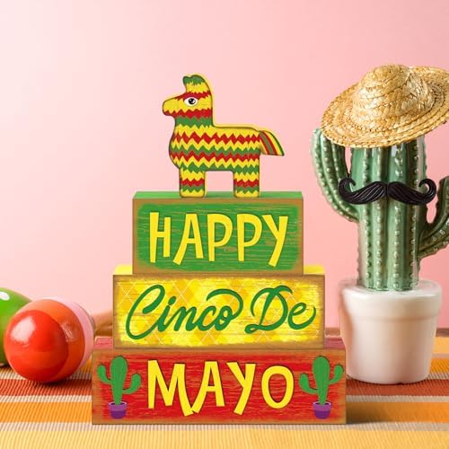 Marsui 4 Pcs Cinco De Mayo Decorations Wooden Mexican Table Signs - Image 5