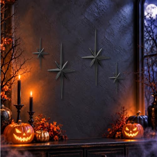 sxnzequnze 4 Pcs Star Wall Art Metal 3D Retro Room Decor Black 16.5In/9.4In - Image 7