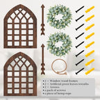 WAKOSAN Rustic Wood Window Frame Wall Decor with Wreath & Arrows, Set of 2 - Image 2
