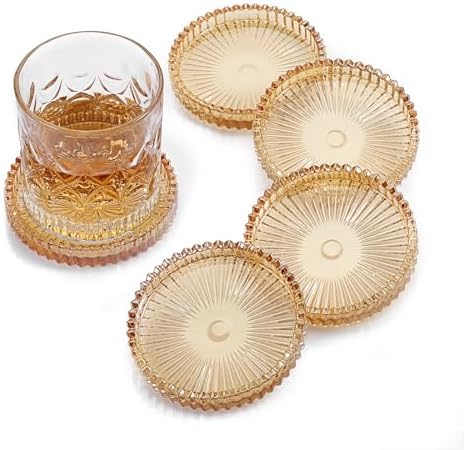 Modern Clear Coasters Set of 5- Glass Cute Coasters for Drinks, Amber by Unknown
