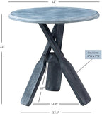 Pemberly Row Coastal Wood Side Table, Distressed Blue Finish, Tripod Base - Image 3