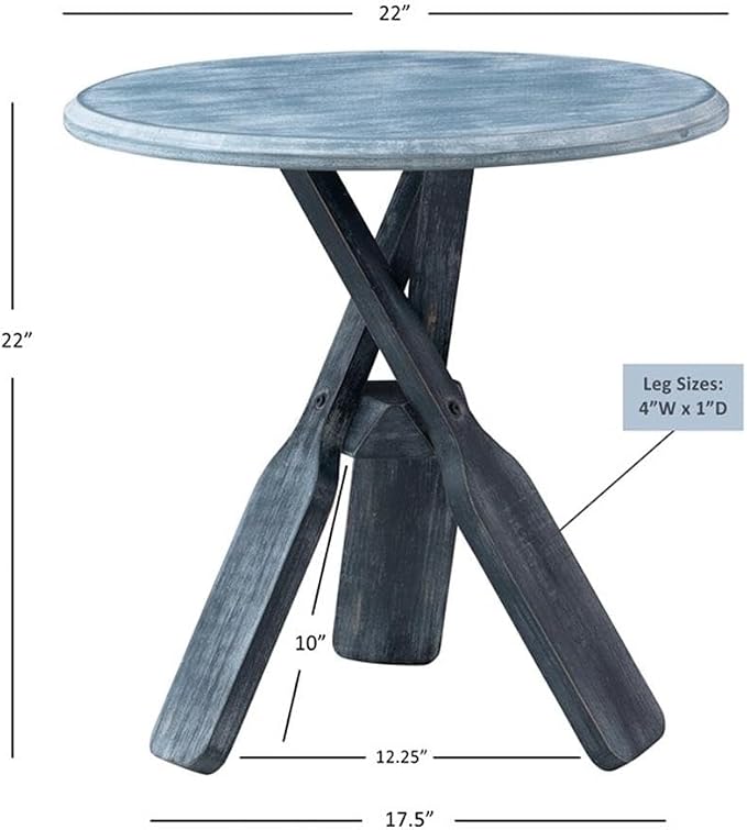 Pemberly Row Coastal Wood Side Table, Distressed Blue Finish, Tripod Base - Image 3