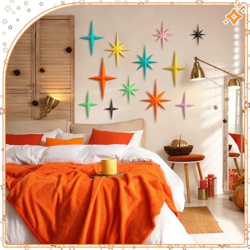 Blulu 12 Pcs Mid Century Modern Decoration Mcm Retro 3D Starburst Art Wall Sculpture, Plastic 8 Pointed Atomic Star Vintage Celestial Whimsigoth Accent for Home Office Room Decor(Retro) - Image 5