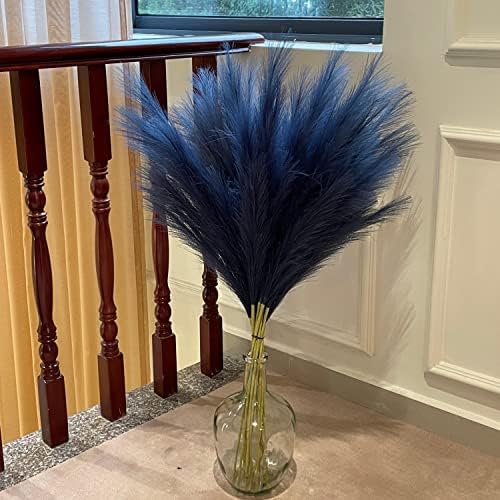 Blue Pampas Grass, 9 PCS 37''/3.1FT Tall Fluffy Fake Pompas Floral, Large Faux Pompous Grass Branches for Floor Vase Fillers, Boho Farmhouse Room Wedding Decor (Blue) - Image 3