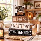 Marsui 4 Pcs Highland Cow Table Decor Rustic Cow Wooden Signs Gifts - Image 2