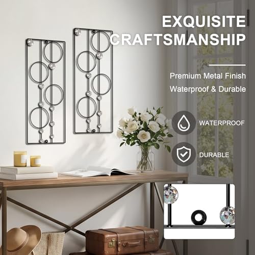 ZEXUIRU 2 Pcs. Abstract Metal Art for Wall Decor Living Room Bedroom Bathroom Office Metal Bling Modern Geometric Hanging Vertical Small Iron Sculpture Plaque Pack -Black 24in - Image 5