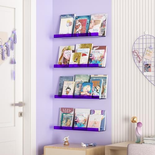 upsimples 4 Pcs 15" Acrylic Shelves for Wall Decor and Display, Purple - Image 4