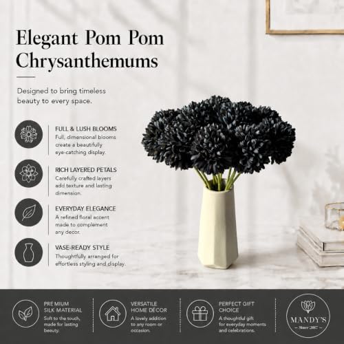Mandy's 12pcs Artificial Black Ball Chrysanthemum Flowers - Image 2
