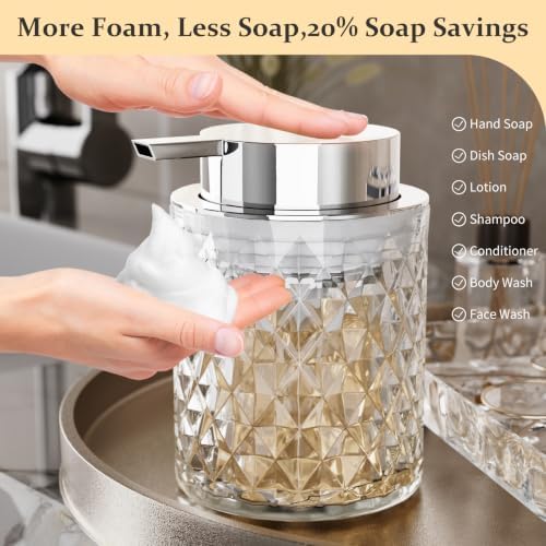 Glass Bathroom Accessories Set 5Pcs Crystal Clear- Foaming Soap Dispenser, Soap Dish, Cup, Acrylic Toothbrush Holder with Tray Organizer, Cotton Swab Jar, Bathroom Counter Set Sink Decor - Image 4
