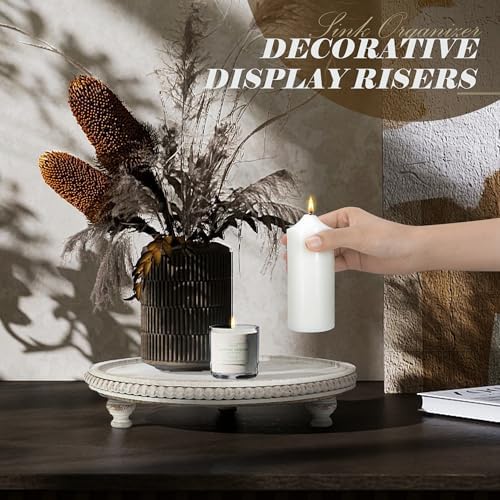 EOSAHR Wood Display Riser with Beads, Decorative Tray for Kitchen,Whitewash - Image 3