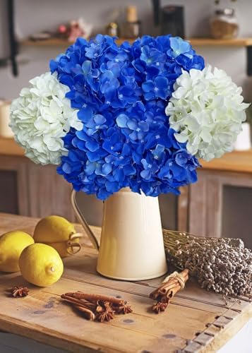 20" Hydrangea Artificial Flowers, Large Silk 2Pcs White/ 4Pcs Dark Blue Home Decor - Image 4