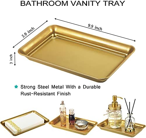 SheeChung Metal Vanity Tray, Bathroom Counter Storage Tray, Gold 4 Pack - Image 4