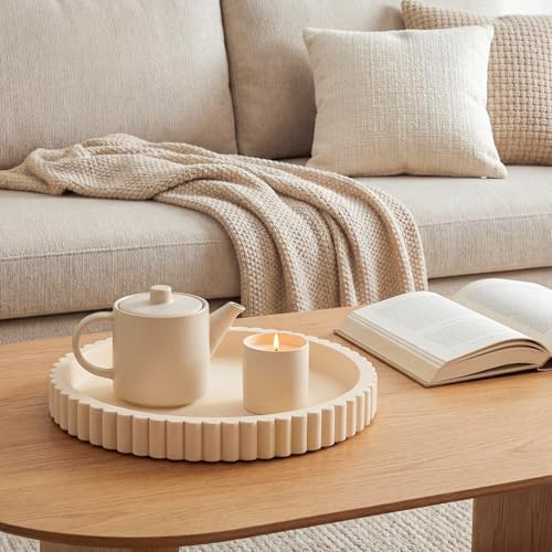 Yalikop Oval Concrete Decorative Tray for Coffee Table Decoration 15" Modern Cream White Table Centerpieces Decorative Ottoman Tray for Serve Home Decoration Accent Bandejas Decorativas Gift - Image 4