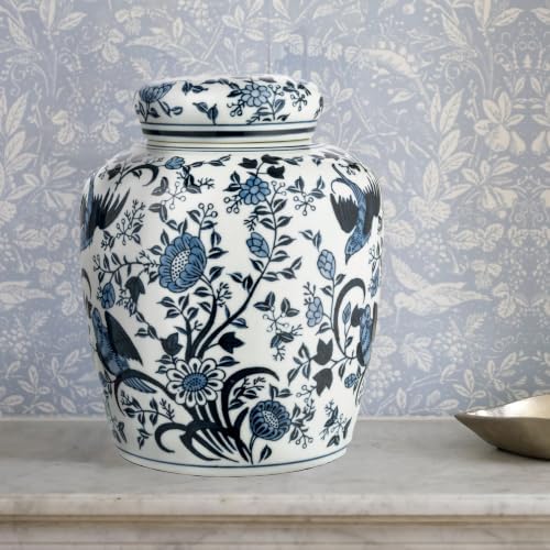 Creative Co-Op Decorative Bird Ceramic Ginger Jar with Lid, Blue and White - Image 7