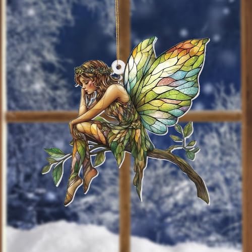 Stained Glass Fairy Ornament – Acrylic Suncatcher Window Hanging, Woodland Fantasy Decor, Christmas Tree Ornament 2026, Car Rearview Mirror Charm, Gift for Fairy Lovers, Women, Girls, Teachers(Sun-10) - Image 6
