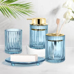 CERBIOR Bathroom Accessories Set, 4 PCS Glass Bathroom Set,Golden Blue - Image 7