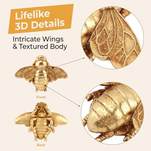 DOQXYAVM Gold Honey Bee Wall Art Decor, 3D Resin Bee Wall Sculpture, Hanging Insect Home Decoration for Living Room, Bedroom, Bathroom, Kitchen (S) - Image 3