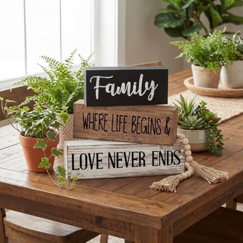 Yuntau 4 Pcs Farmhouse Tabletop Decor Wood Stacked Sign Blocks Family - Image 4