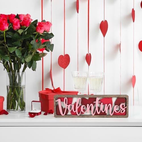 Vintage Valentine's Day Decorations for Office, Home, Table, Mantel, Shelf, Desk, 3 1/2 x 11 Inch Retro Valentine's Love Sign, Wooden Valentine Decor Sign, Farmhouse Red Pink Decoration (Valentines) - Image 6