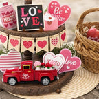 Valentine's Day Red Truck Decor with 4 Mini Rose Flower Pots, 4.9 Inch Vintage Metal Pickup Truck, Romantic Farmhouse Tabletop Centerpiece for Home Office Shelf Mantel, Valentine's Gift for Her - Image 2