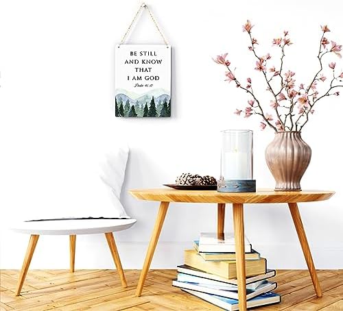 Inspirational Decor Be Still and Know That I am God Psalm 46:10 Christian Gifts Bible Verse Wall Art Scripture Wooden Hanging Sign for Modern Home Office Bathroom Bedroom Decoration 8 x 10 Inches - Image 2
