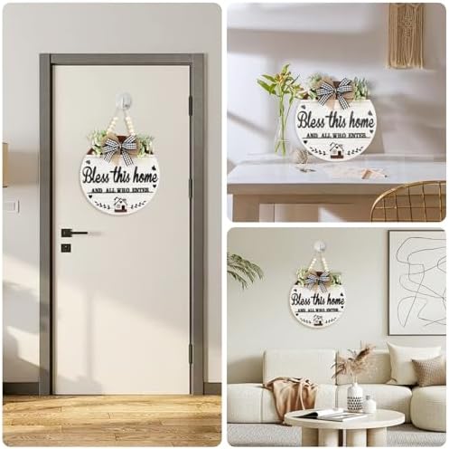 3D Bless This Home And All Who Enter Wooden front Door Signs，Door Decorations Hanging,Christian Jesus Home Porch Wall Decor，Spring Wreaths，Door Wreaths for Front Door Outside All Season - Image 5