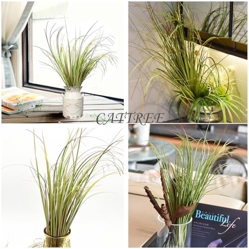 CATTREE Fake Plants Artificial Wheat Grass Outdoor Shrubs 8 Bundles, Faux Plastic Leaves Greenery Bushes for Garden Wedding Party DIY Decorations Indoor Office UV Resistant Glass Planter Filler Purple - Image 3