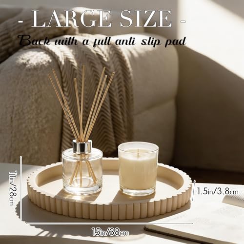 Yalikop Oval Concrete Decorative Tray for Coffee Table Decoration 15" Modern Cream White Table Centerpieces Decorative Ottoman Tray for Serve Home Decoration Accent Bandejas Decorativas Gift - Image 2
