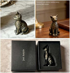 4" Brushed Vintage Bronze Sitting Cat Figurine Shelf Decor Gift - Image 5