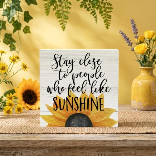 Farmhouse Sunshine Sunflower Wooden Box Sign Rustic Country Sunflower Box Sign Wood Sign Decor Summer Square Wood Sign Home Desk Tabletop Shelf Decor 5 x 5 - Image 4
