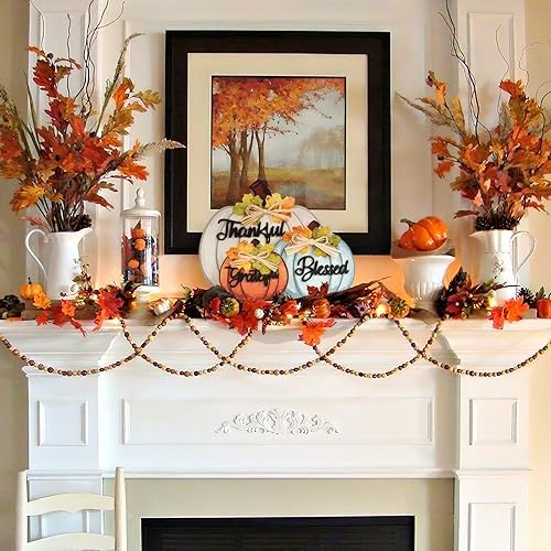 3 Pcs Fall Pumpkin Decor Wooden Table Sign Thankful Blessed Grateful Tabletop for Autumn Farmhouse Vintage Thanksgiving Harvest Party Rustic Home Room Table Shelf Halloween Decorations - Image 3