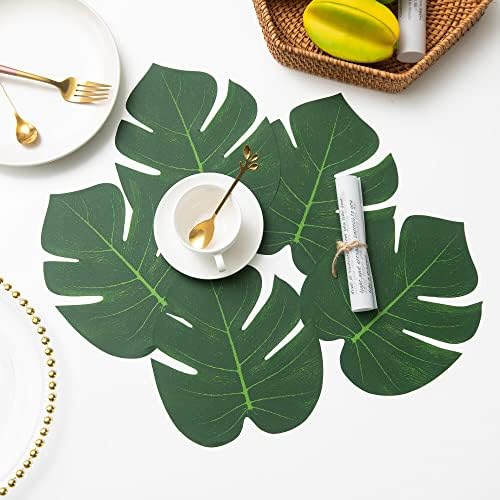 ATFL 8.3'' Artificial Medium Palm Leaves,50 PCS Fake Tropical Monstera Faux Palm Leaves for Safari Jungle Hawaiian Luau Party Table Decoration Wedding Birthday Beach Theme Party (Green, 50)… - Image 6