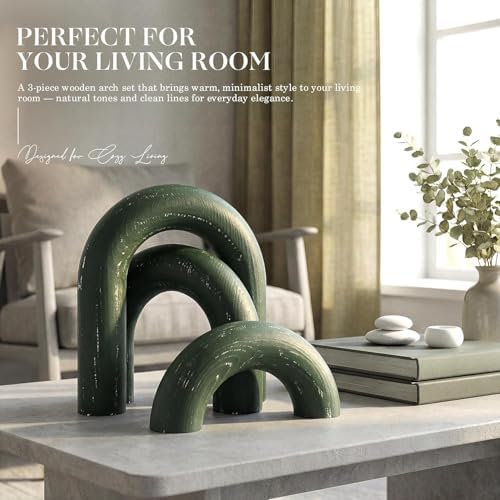 EOSAHR Pine Wood Arch Decor Set: Wood Sculpture for Book Shelf Decor, Green - Image 4