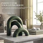 EOSAHR Pine Wood Arch Decor Set: Wood Sculpture for Book Shelf Decor, Green - Image 4